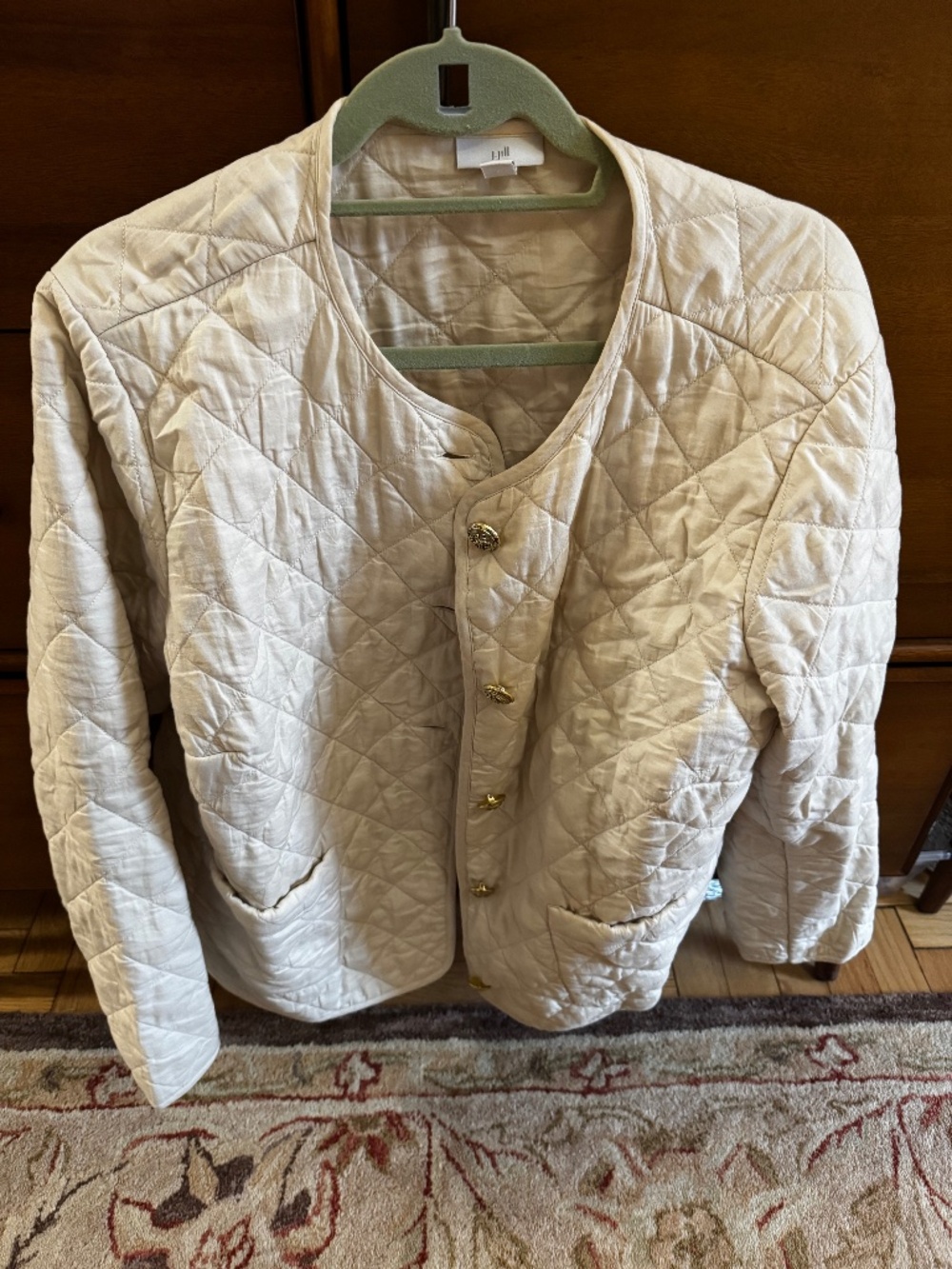 A cute J. Jill jacket in quilted white with gold buttons. Perfect condition! Siz